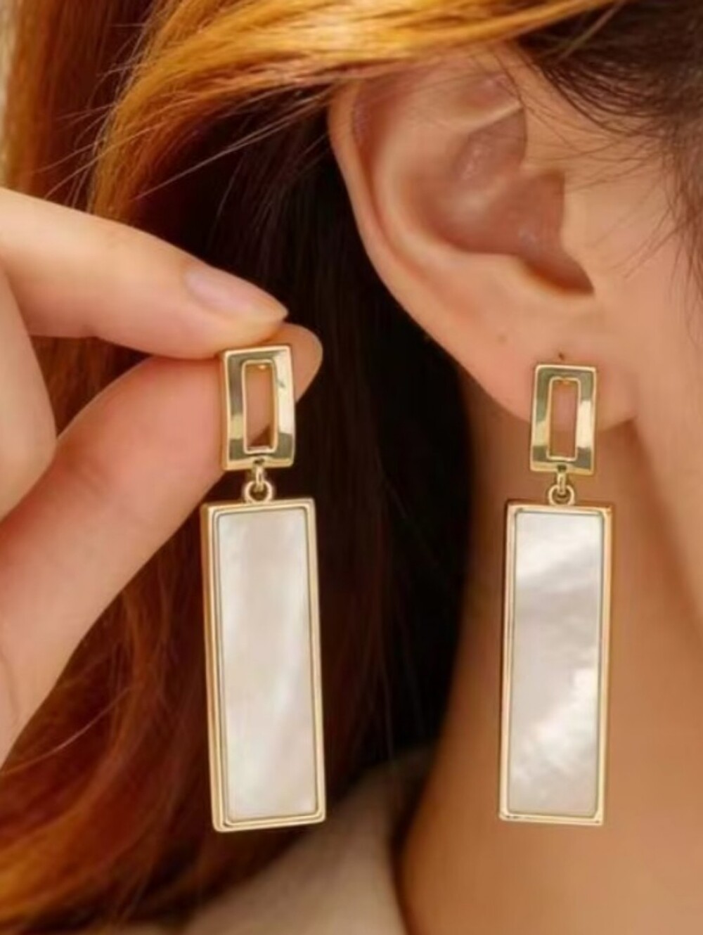 YS Popular Jewelry Gold and Mother-of-Pearl Rectangular Drop Earrings